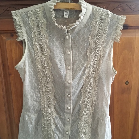 Free People Tops - FREE PEOPLE Sheer Tan Sleeveless Button Down Top L